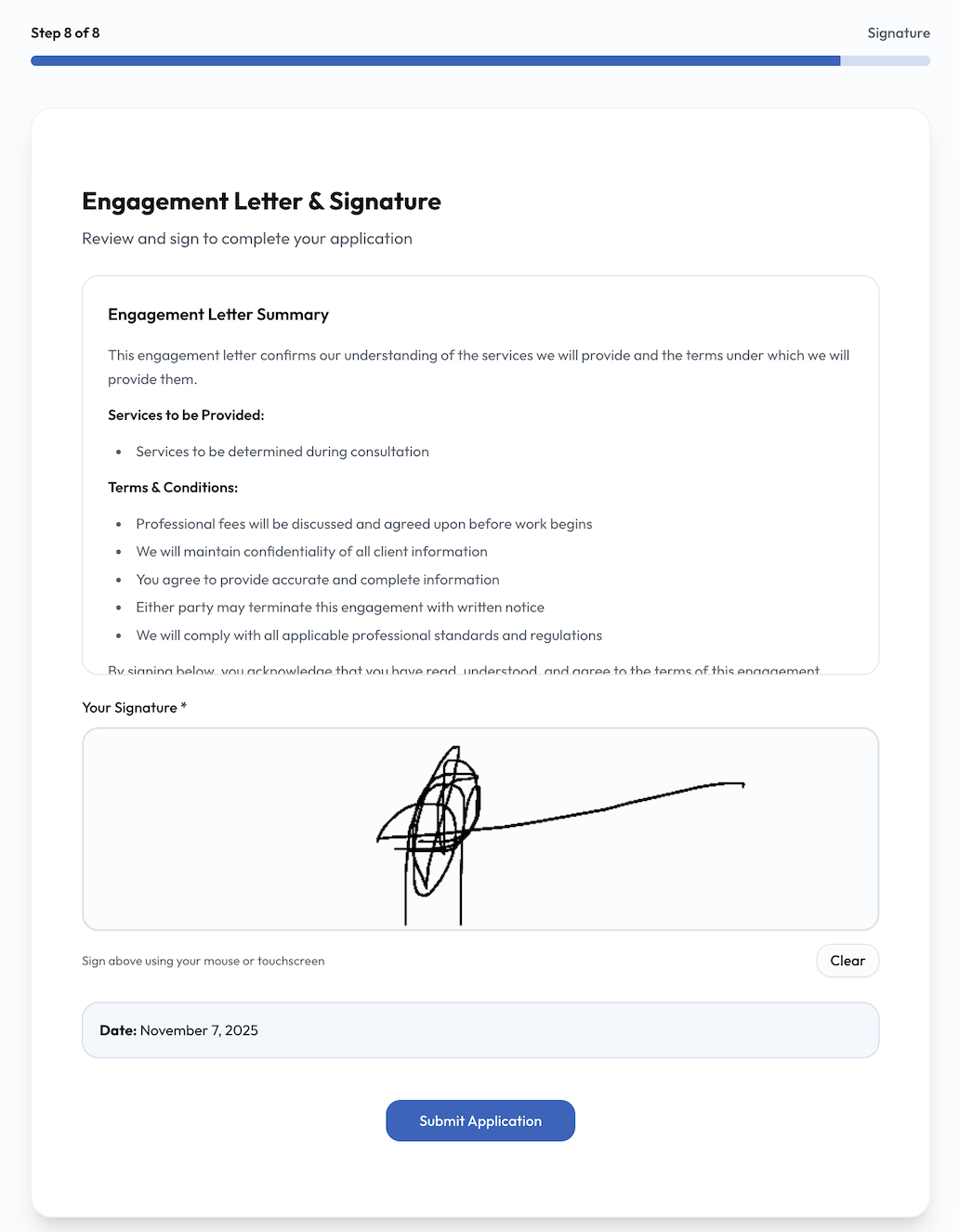 Altiro engagement letter and e-signature